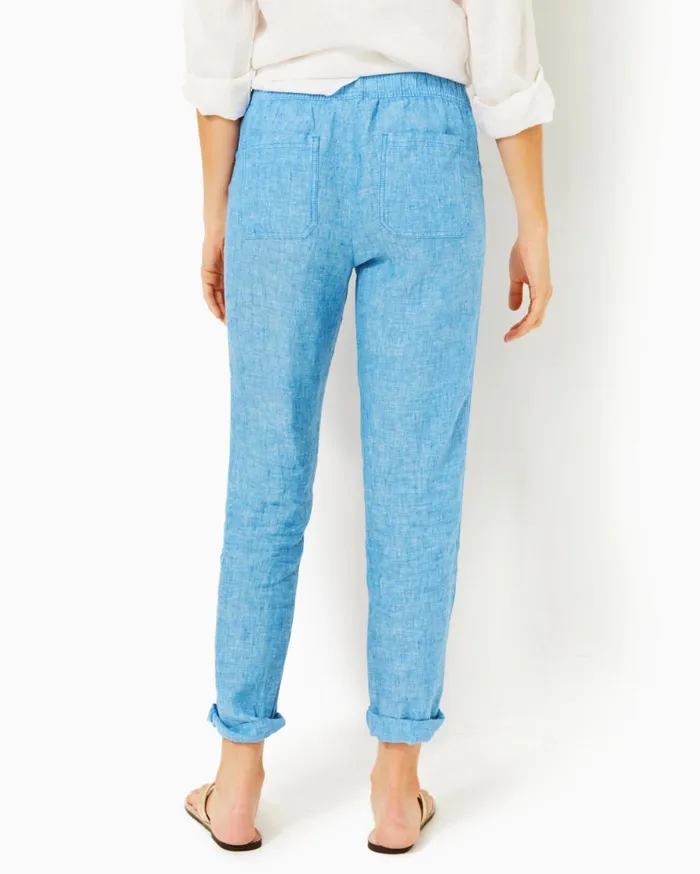 31034 Taron MidRise Linen Pant Beckon Blue X Sea Salt Blue Women Lilly Pulitzer Bottoms 31034 Taron MidRise Linen Pant Beckon Blue X Sea Salt Blue Women Lilly Pulitzer Bottoms