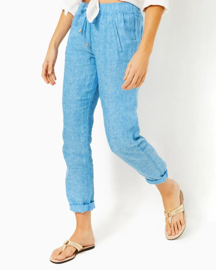31034 Taron MidRise Linen Pant Beckon Blue X Sea Salt Blue Women Lilly Pulitzer Bottoms 31034 Taron MidRise Linen Pant Beckon Blue X Sea Salt Blue Women Lilly Pulitzer Bottoms