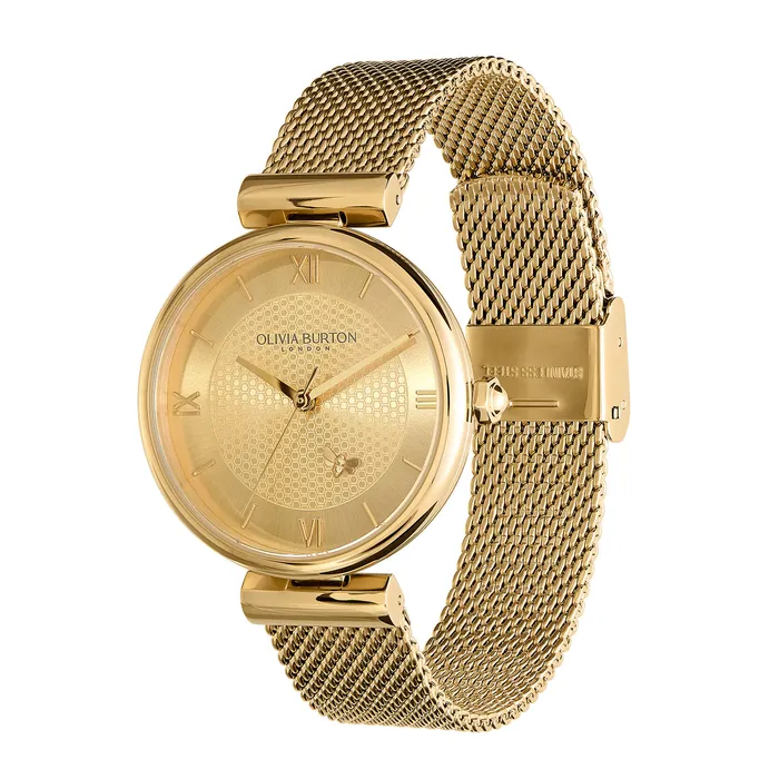 36mm Minima Bee TBar Gold Mesh Watch Women Bee Watches Olivia Burton