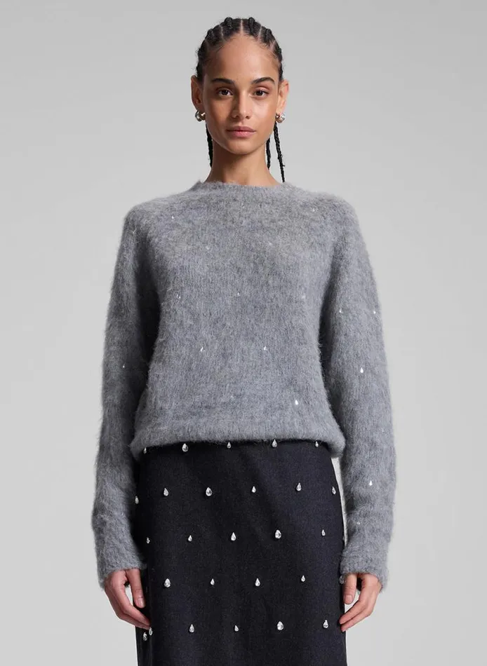 ALC Knitwear Women Frankie Wool Cashmere Embellished Sweater Medium Heather Grey