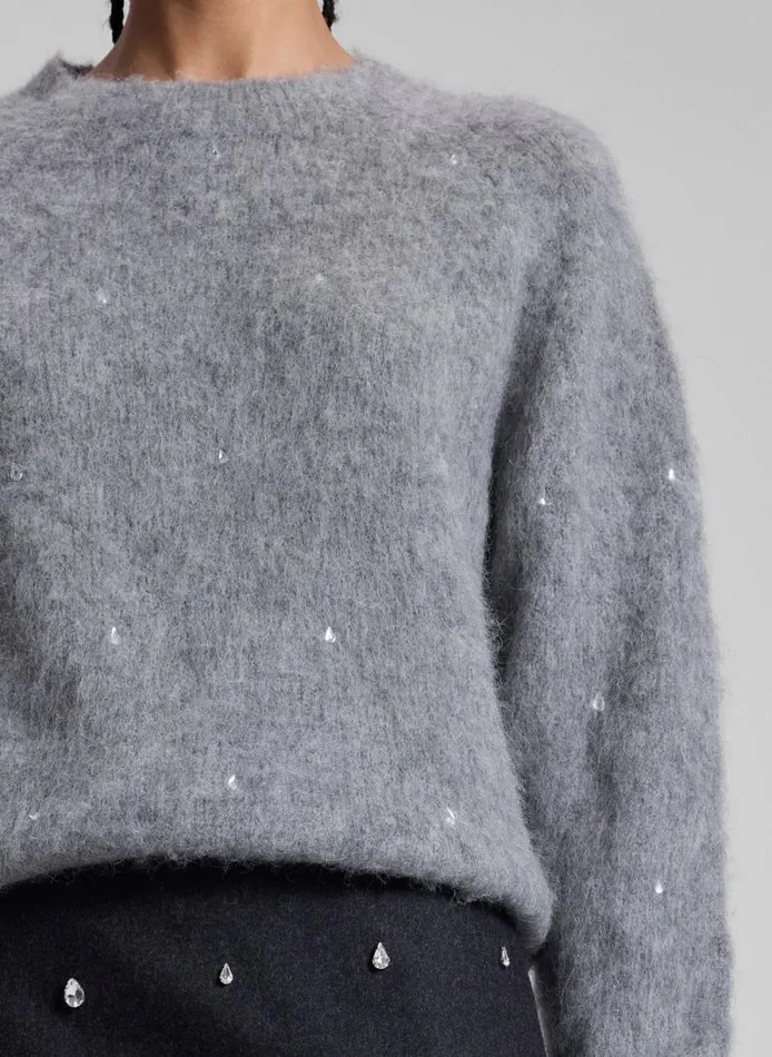 ALC Knitwear Women Frankie Wool Cashmere Embellished Sweater Medium Heather Grey