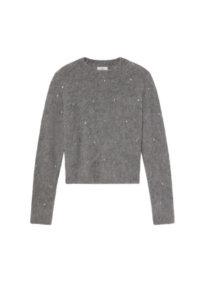ALC Knitwear Women Frankie Wool Cashmere Embellished Sweater Medium Heather Grey