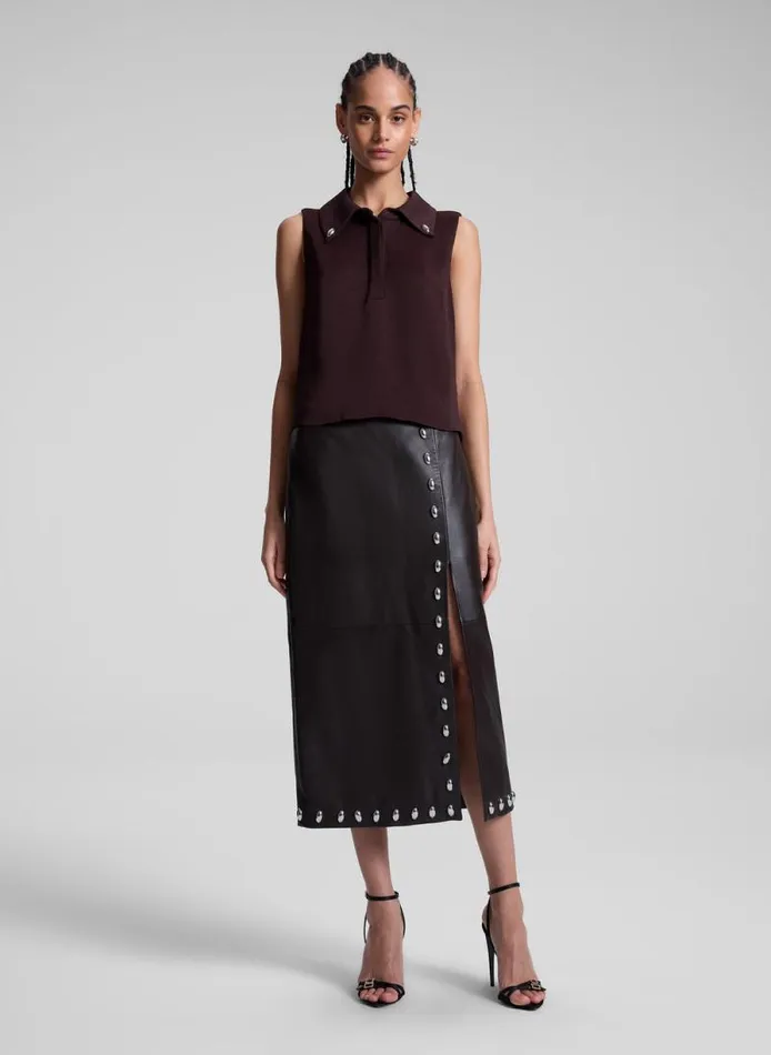 ALC Skirts Women Naomi Studded Leather Midi Skirt Ganache