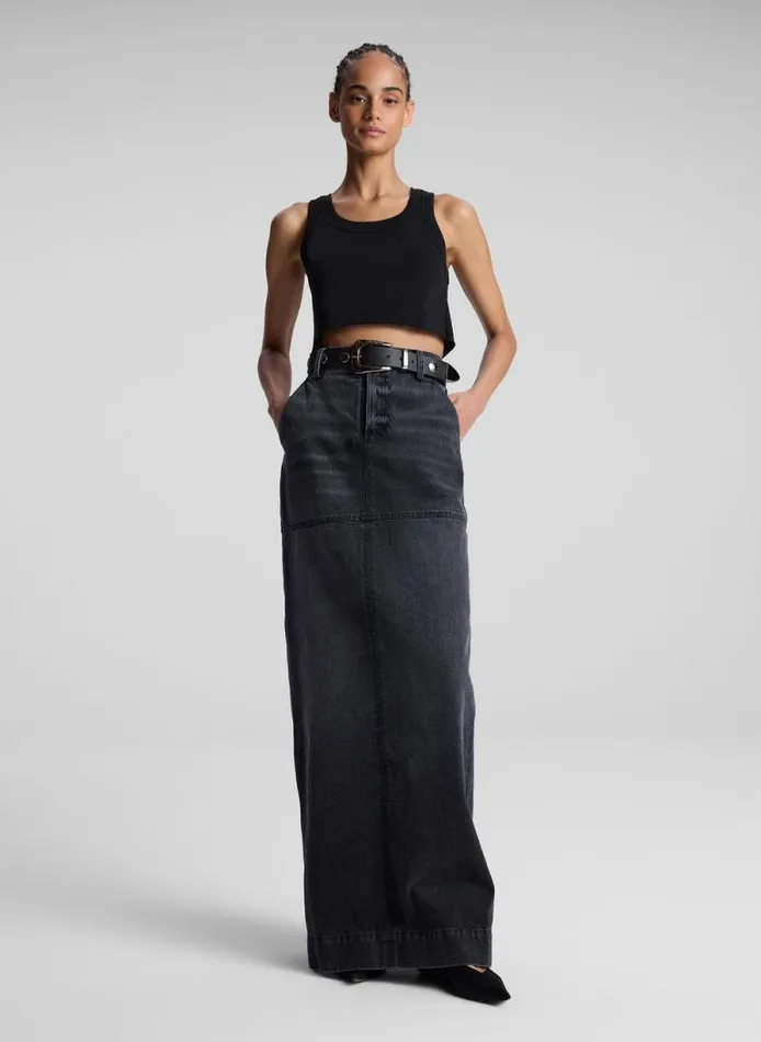 ALC Tees and Tanks Women Halsey Cropped Cotton Rib Tank Black