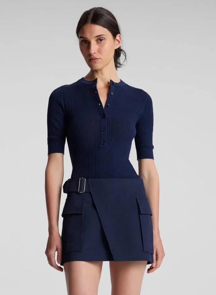 ALC Tops Women Fisher Fine Cotton Knit Top Navy