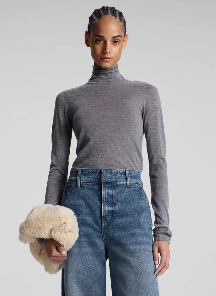 ALC Tops Women Hayes Fine Merino Turtleneck Top Medium Heather Grey