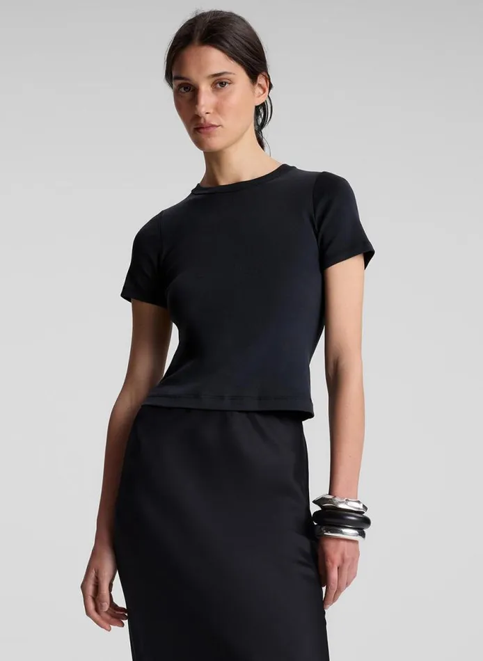 ALC Tops Women Paloma Cotton Rib Baby Tee Black