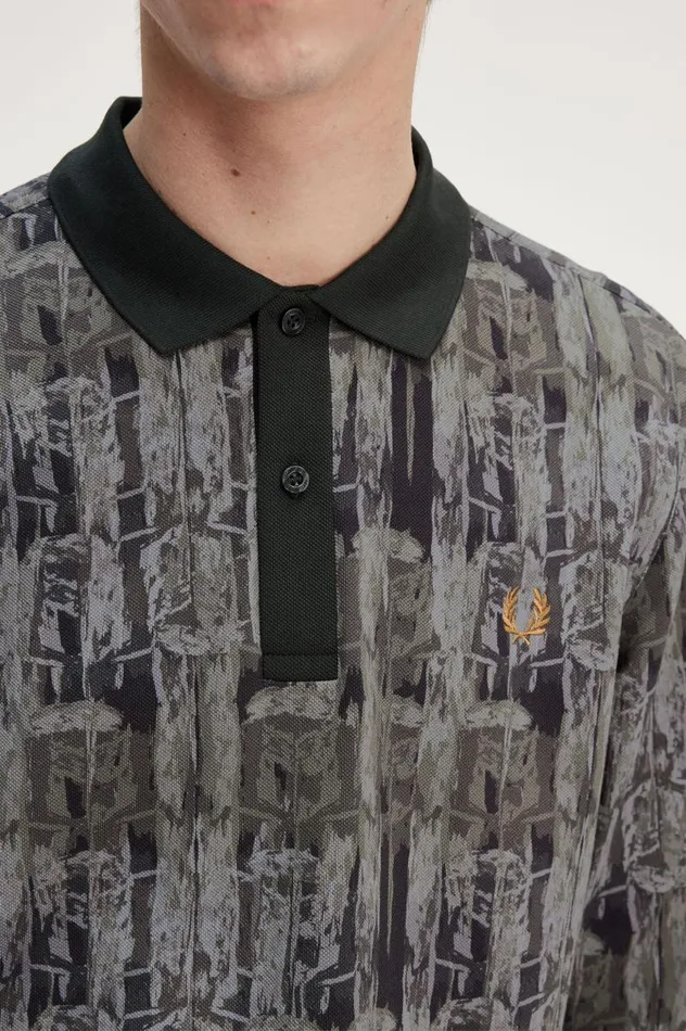Abstract Print Polo Shirt Night Green Men Fred Perry Polo Shirts