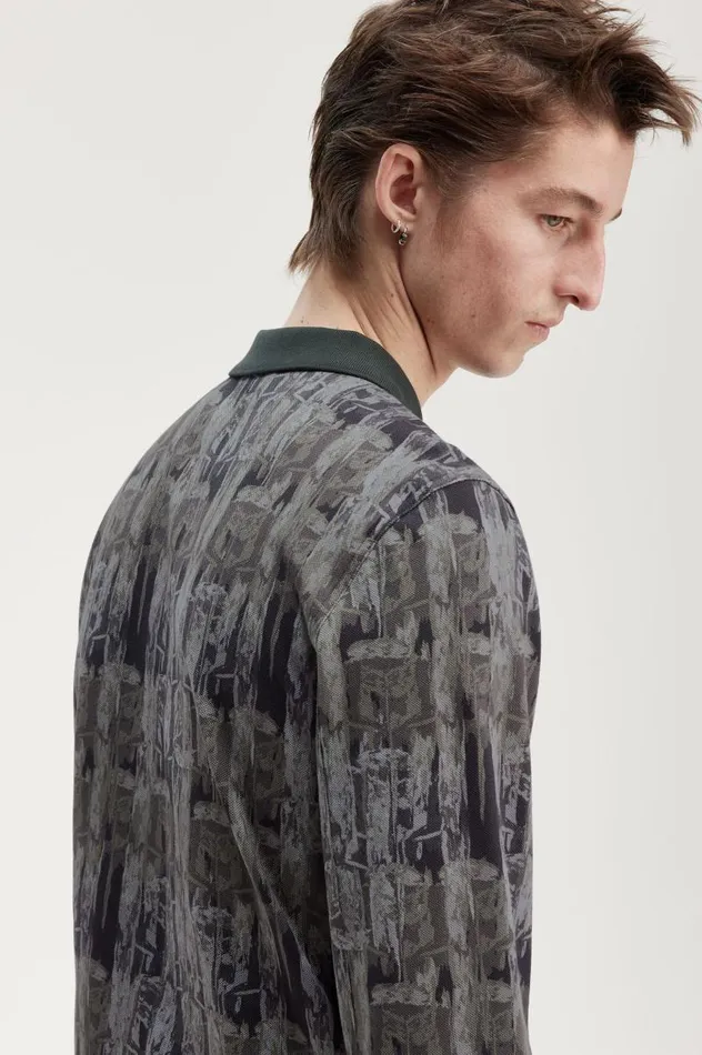 Abstract Print Polo Shirt Night Green Men Fred Perry Polo Shirts