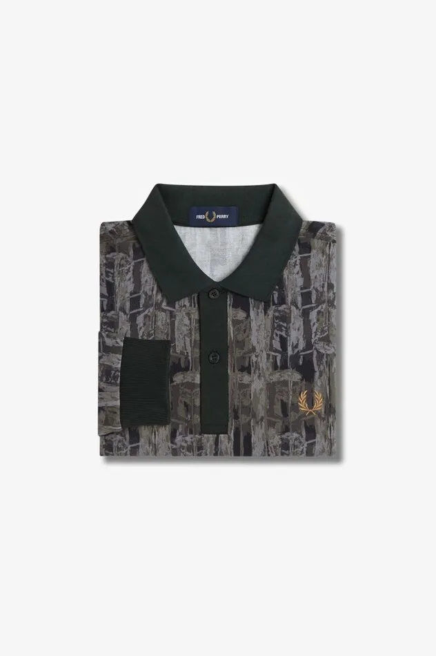 Abstract Print Polo Shirt Night Green Men Fred Perry Polo Shirts