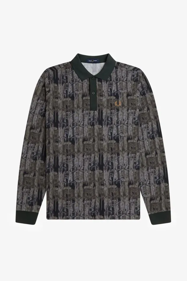 Abstract Print Polo Shirt Night Green Men Fred Perry Polo Shirts