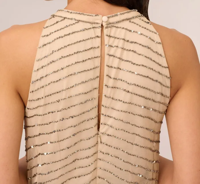 Adrianna Papell Art Deco Beaded Blouson Dress With Halter Neckline In Nude Nude Women Formal Dresses Adrianna Papell Art Deco Beaded Blouson Dress With Halter Neckline In Nude Nude Women Formal Dresses