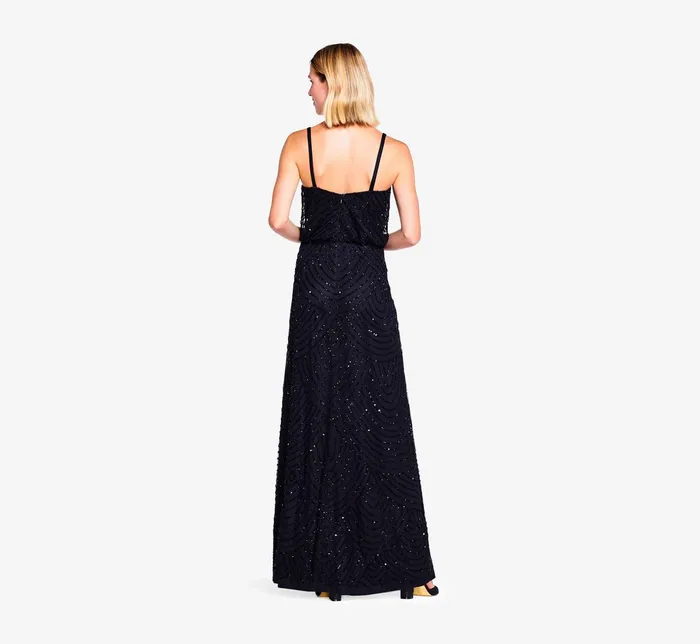 Adrianna Papell Art Deco Beaded Blouson Gown In Black Black Women Long Dresses Adrianna Papell Art Deco Beaded Blouson Gown In Black Black Women Long Dresses