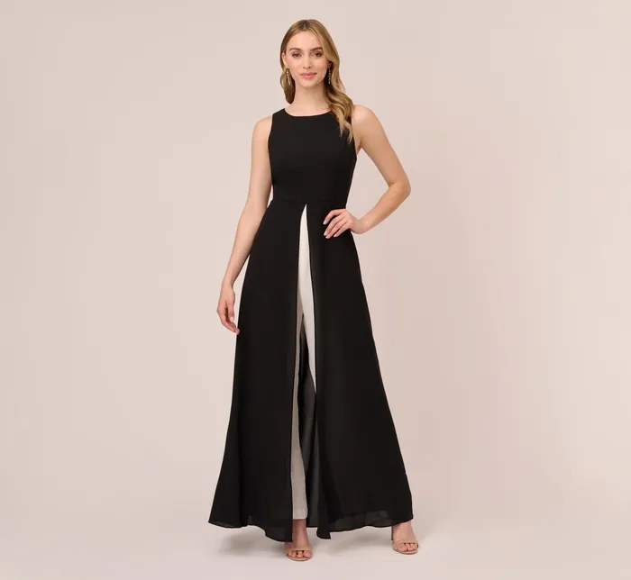 Adrianna Papell Colorblock Jumpsuit With Skirt Overlay In Ivory Ivory Women Jumpsuits