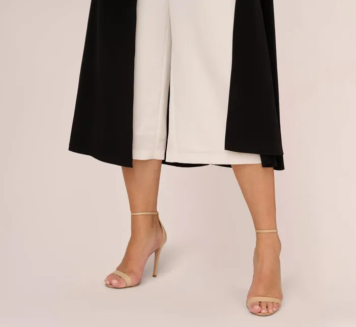 Adrianna Papell Colorblock Matte Crepe Cropped Jumpsuit With Skirt Overlay In Black Ivory BlackIvory Women Jumpsuits Adrianna Papell Colorblock Matte Crepe Cropped Jumpsuit With Skirt Overlay In Black Ivory BlackIvory Women Jumpsuits