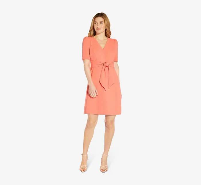 Adrianna Papell Crepe TieFront ALine Short Wrap Dress In Peach Blossom Peach Blossom Women Day Dresses Adrianna Papell Crepe TieFront ALine Short Wrap Dress In Peach Blossom Peach Blossom Women Day Dresses