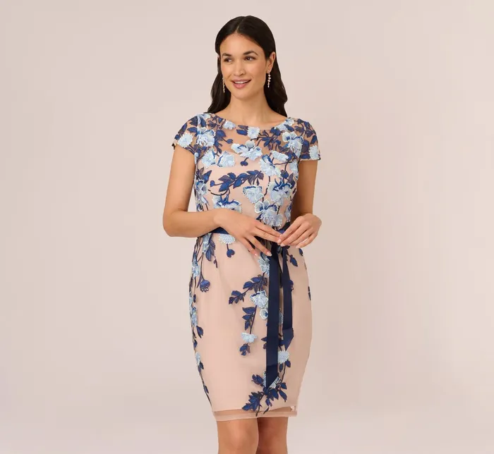 Adrianna Papell Embroidered Sheath Dress In Midnight Multi Nude Midnight MultiNude Women Short Dresses Adrianna Papell Embroidered Sheath Dress In Midnight Multi Nude Midnight MultiNude Women Short Dresses