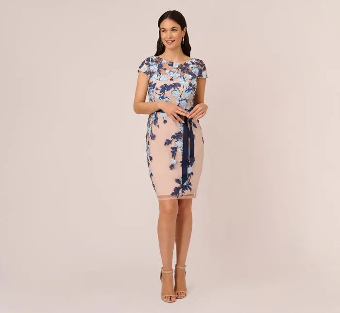 Adrianna Papell Embroidered Sheath Dress In Midnight Multi Nude Midnight MultiNude Women Short Dresses Adrianna Papell Embroidered Sheath Dress In Midnight Multi Nude Midnight MultiNude Women Short Dresses