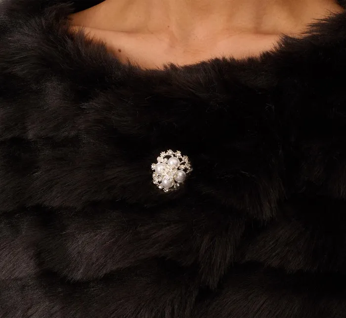 Adrianna Papell Faux Fur Wrap With Stone Broach In Black Black Women Cover Ups Adrianna Papell Faux Fur Wrap With Stone Broach In Black Black Women Cover Ups