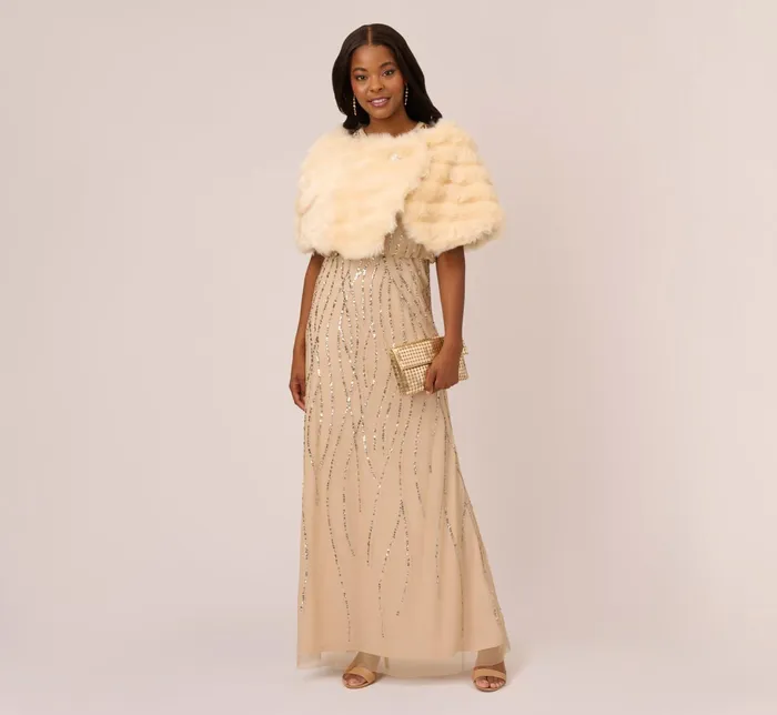 Adrianna Papell Faux Fur Wrap With Stone Broach In Black Black Women Cover Ups Adrianna Papell Faux Fur Wrap With Stone Broach In Black Black Women Cover Ups