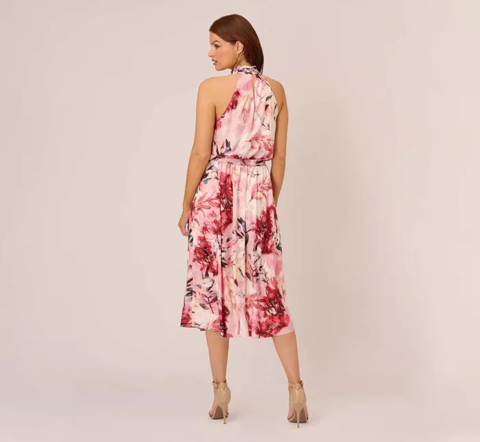 Adrianna Papell Floral Chiffon Midi Dress With Cutout Halter Neckline In Pink Multi Pink Multi Women Floral Dresses Adrianna Papell Floral Chiffon Midi Dress With Cutout Halter Neckline In Pink Multi Pink Multi Women Floral Dresses