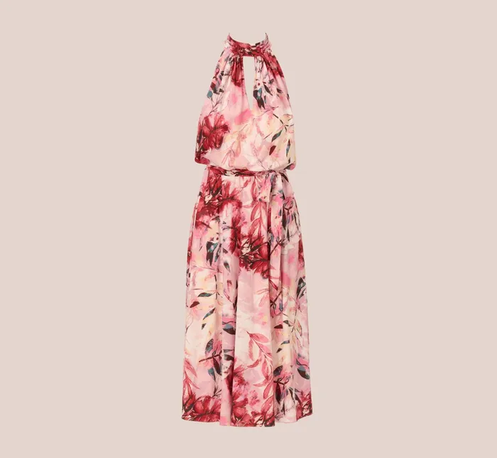 Adrianna Papell Floral Chiffon Midi Dress With Cutout Halter Neckline In Pink Multi Pink Multi Women Floral Dresses Adrianna Papell Floral Chiffon Midi Dress With Cutout Halter Neckline In Pink Multi Pink Multi Women Floral Dresses