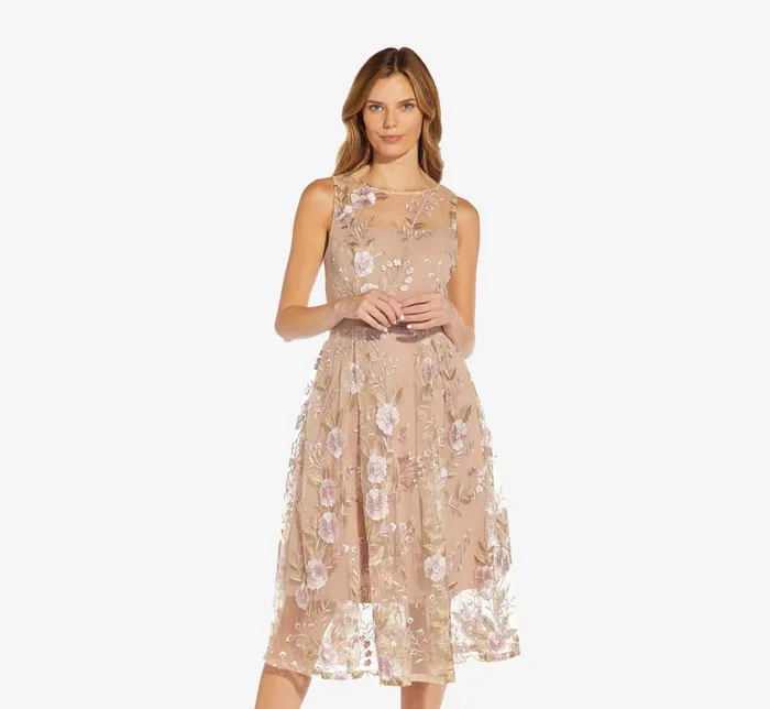 Adrianna Papell Floral Embroidered Flared Dress In Blush Multi Blush Multi Women Midi Dresses Adrianna Papell Floral Embroidered Flared Dress In Blush Multi Blush Multi Women Midi Dresses