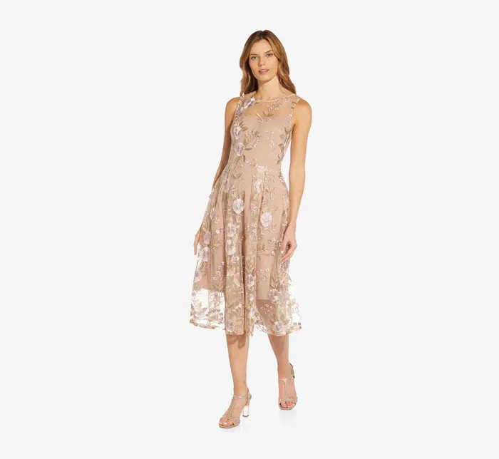 Adrianna Papell Floral Embroidered Flared Dress In Blush Multi Blush Multi Women Midi Dresses Adrianna Papell Floral Embroidered Flared Dress In Blush Multi Blush Multi Women Midi Dresses