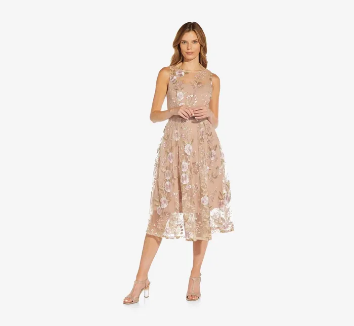 Adrianna Papell Floral Embroidered Flared Dress In Blush Multi Blush Multi Women Midi Dresses Adrianna Papell Floral Embroidered Flared Dress In Blush Multi Blush Multi Women Midi Dresses