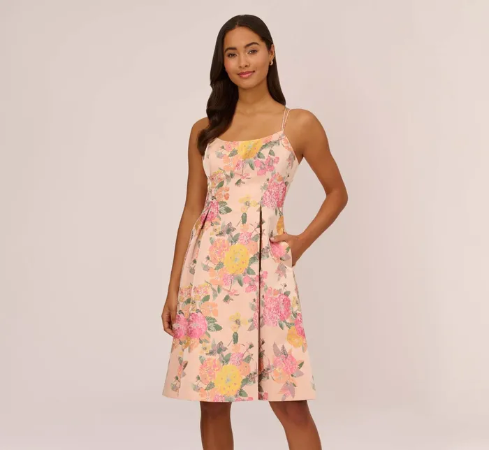 Adrianna Papell Floral Jacquard Dress With Pleated Details In Rose Multi Rose Multi Women Floral Dresses Adrianna Papell Floral Jacquard Dress With Pleated Details In Rose Multi Rose Multi Women Floral Dresses