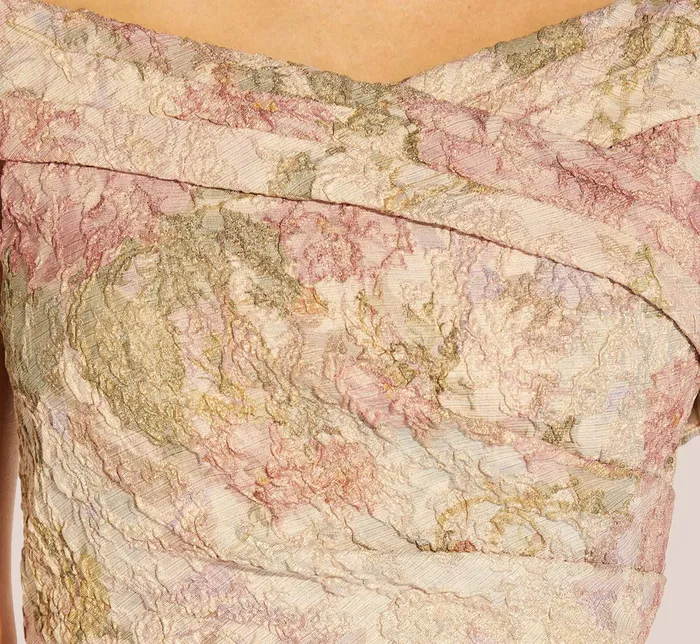 Adrianna Papell Floral OffTheShoulder Matelasse Column Gown In Rose Multi Rose Multi Women Long Dresses Adrianna Papell Floral OffTheShoulder Matelasse Column Gown In Rose Multi Rose Multi Women Long Dresses