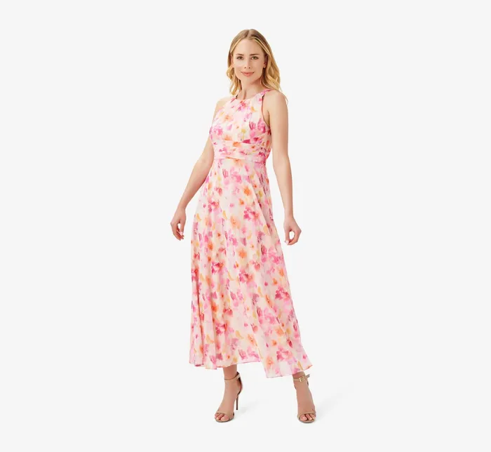 Adrianna Papell FloralPrint Chiffon MidiLength FitAndFlare Halter Dress In Pink Multi Pink Multi Women Midi Dresses Adrianna Papell FloralPrint Chiffon MidiLength FitAndFlare Halter Dress In Pink Multi Pink Multi Women Midi Dresses
