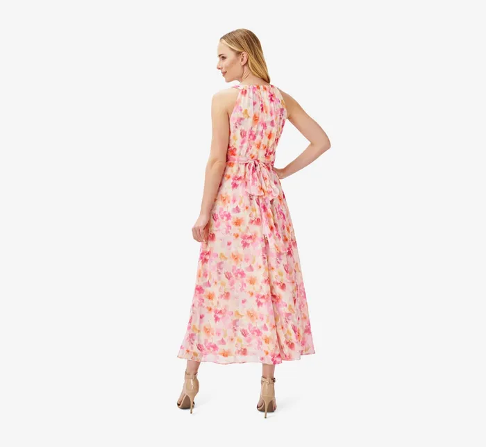 Adrianna Papell FloralPrint Chiffon MidiLength FitAndFlare Halter Dress In Pink Multi Pink Multi Women Midi Dresses Adrianna Papell FloralPrint Chiffon MidiLength FitAndFlare Halter Dress In Pink Multi Pink Multi Women Midi Dresses