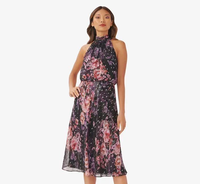 Adrianna Papell FloralPrint Chiffon Short Blouson Halter Dress In Black Multi Black Multi Women Floral Dresses Adrianna Papell FloralPrint Chiffon Short Blouson Halter Dress In Black Multi Black Multi Women Floral Dresses