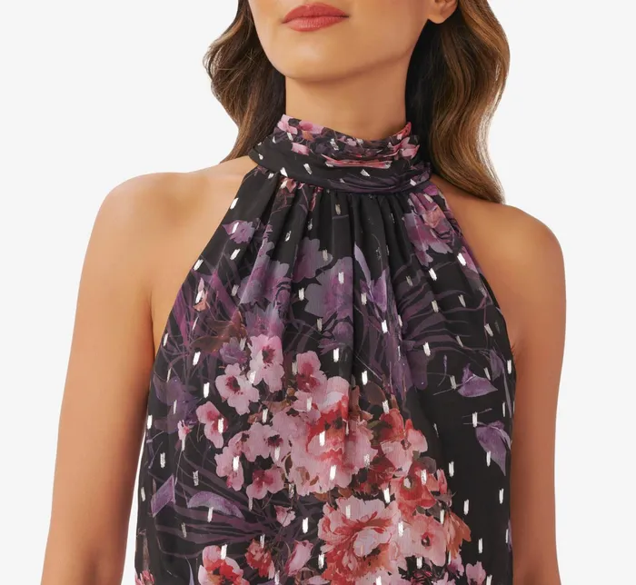 Adrianna Papell FloralPrint Chiffon Short Blouson Halter Dress In Black Multi Black Multi Women Floral Dresses Adrianna Papell FloralPrint Chiffon Short Blouson Halter Dress In Black Multi Black Multi Women Floral Dresses