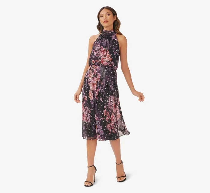 Adrianna Papell FloralPrint Chiffon Short Blouson Halter Dress In Black Multi Black Multi Women Floral Dresses Adrianna Papell FloralPrint Chiffon Short Blouson Halter Dress In Black Multi Black Multi Women Floral Dresses