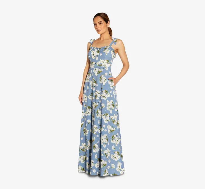 Adrianna Papell FloralPrinted Crepe Maxi Dress In Blue Multi Blue Multi Women Long Dresses Adrianna Papell FloralPrinted Crepe Maxi Dress In Blue Multi Blue Multi Women Long Dresses