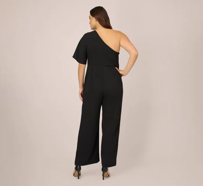 Adrianna Papell Flutter One Shoulder Jumpsuit In Black Black Women Jumpsuits Adrianna Papell Flutter One Shoulder Jumpsuit In Black Black Women Jumpsuits