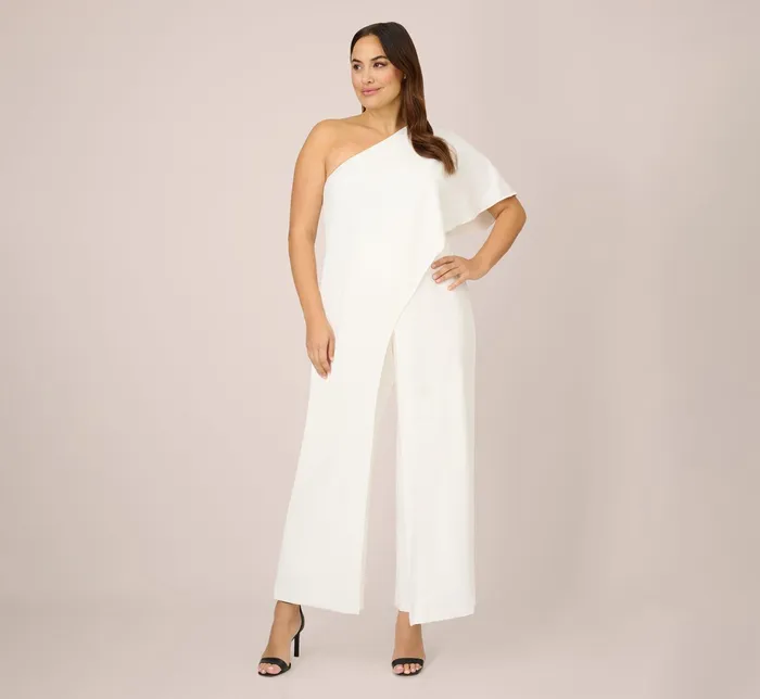 Adrianna Papell Flutter One Shoulder Jumpsuit In Black Black Women Jumpsuits Adrianna Papell Flutter One Shoulder Jumpsuit In Black Black Women Jumpsuits