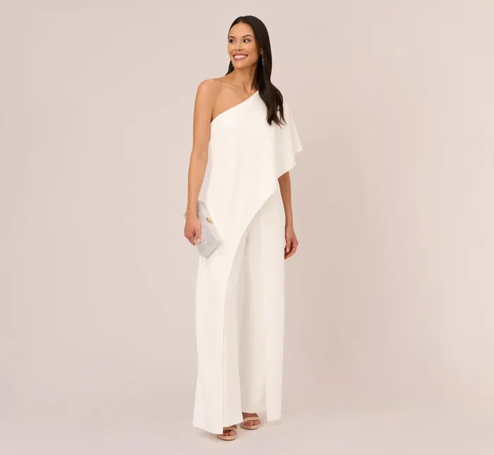 Adrianna Papell Flutter One Shoulder Jumpsuit In Black Black Women Jumpsuits Adrianna Papell Flutter One Shoulder Jumpsuit In Black Black Women Jumpsuits
