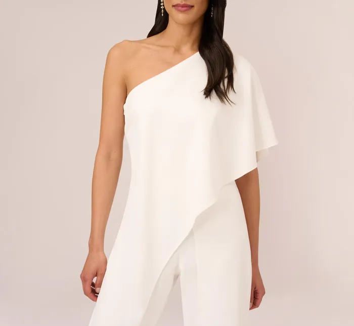 Adrianna Papell Flutter One Shoulder Jumpsuit In Black Black Women Jumpsuits Adrianna Papell Flutter One Shoulder Jumpsuit In Black Black Women Jumpsuits