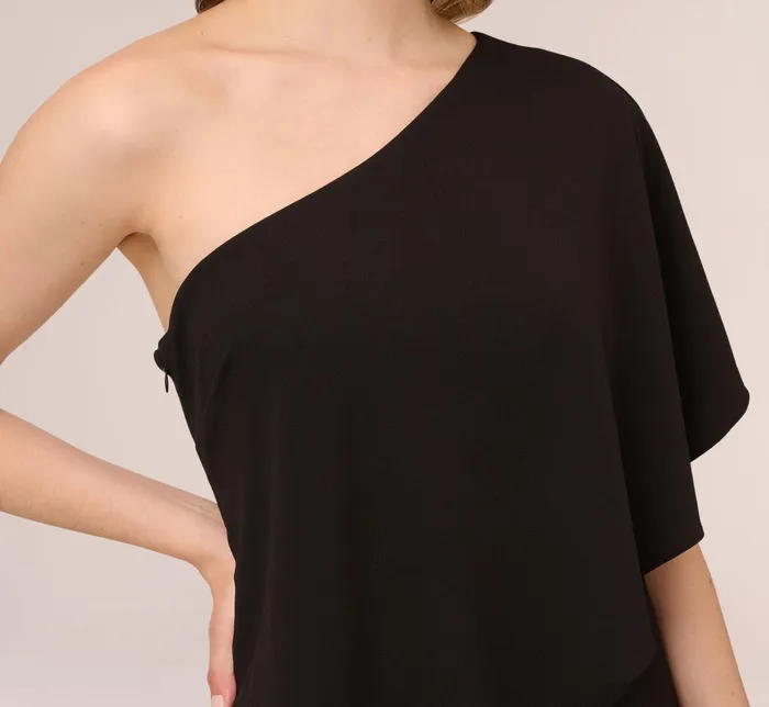 Adrianna Papell Flutter One Shoulder Jumpsuit In Black Black Women Jumpsuits Adrianna Papell Flutter One Shoulder Jumpsuit In Black Black Women Jumpsuits