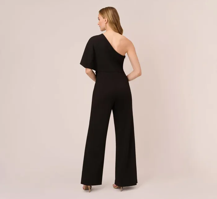 Adrianna Papell Flutter One Shoulder Jumpsuit In Black Black Women Jumpsuits Adrianna Papell Flutter One Shoulder Jumpsuit In Black Black Women Jumpsuits
