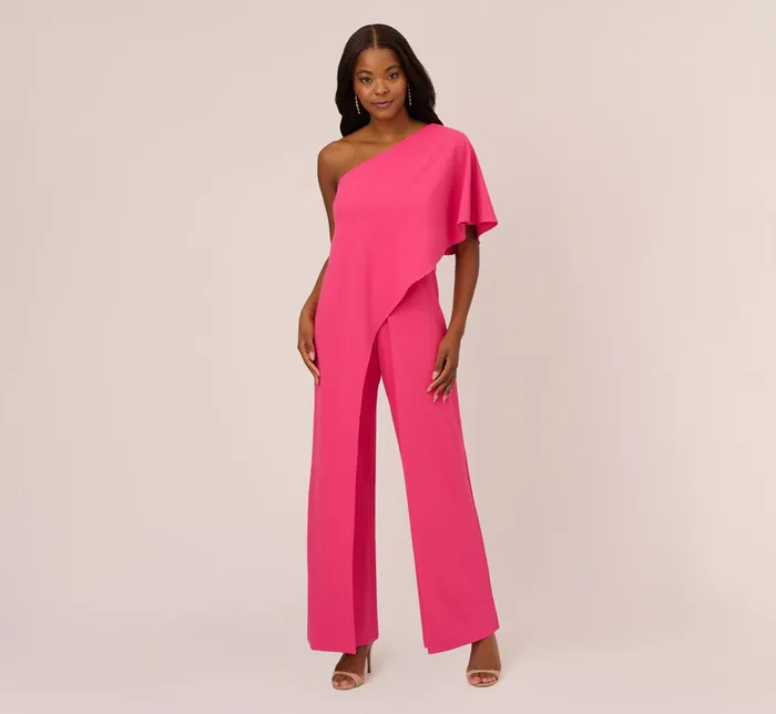 Adrianna Papell Flutter One Shoulder Jumpsuit In Black Black Women Jumpsuits Adrianna Papell Flutter One Shoulder Jumpsuit In Black Black Women Jumpsuits