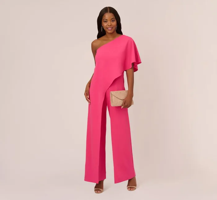 Adrianna Papell Flutter One Shoulder Jumpsuit In Black Black Women Jumpsuits Adrianna Papell Flutter One Shoulder Jumpsuit In Black Black Women Jumpsuits