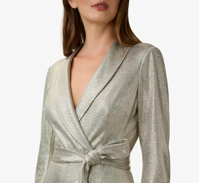 Adrianna Papell Foiled Stretch Jersey Tuxedo Jumpsuit In Light Gold Light Gold Women Jumpsuits Adrianna Papell Foiled Stretch Jersey Tuxedo Jumpsuit In Light Gold Light Gold Women Jumpsuits
