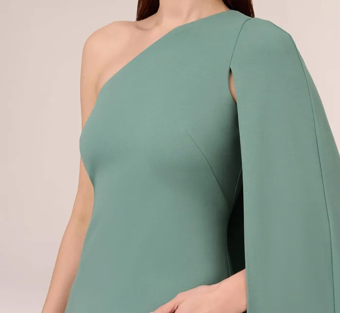 Adrianna Papell Knit Crepe OneShoulder Short Cocktail Cape Dress In Green Slate Green Slate Women Short Dresses Adrianna Papell Knit Crepe OneShoulder Short Cocktail Cape Dress In Green Slate Green Slate Women Short Dresses