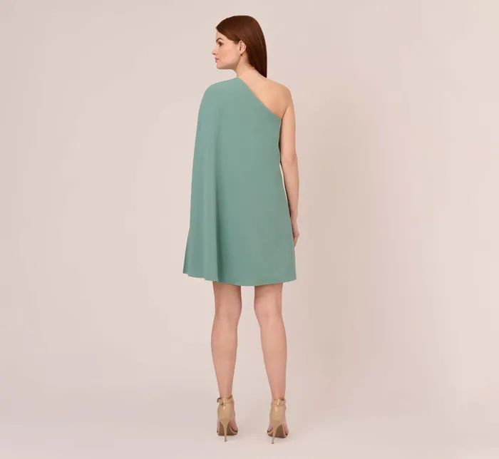Adrianna Papell Knit Crepe OneShoulder Short Cocktail Cape Dress In Green Slate Green Slate Women Short Dresses Adrianna Papell Knit Crepe OneShoulder Short Cocktail Cape Dress In Green Slate Green Slate Women Short Dresses