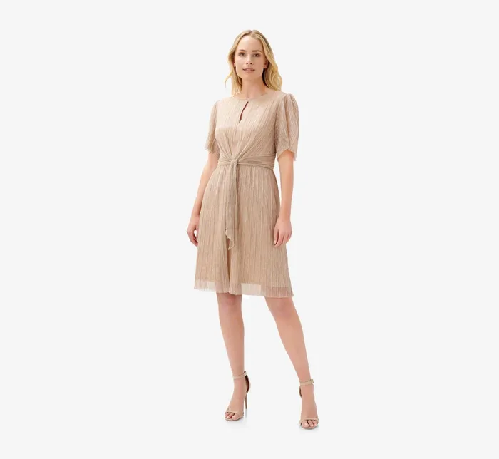 Adrianna Papell Metallic Knit Front Tie Cocktail Dress In Champagne Gold Champagne Gold Women Cocktail Dresses Adrianna Papell Metallic Knit Front Tie Cocktail Dress In Champagne Gold Champagne Gold Women Cocktail Dresses