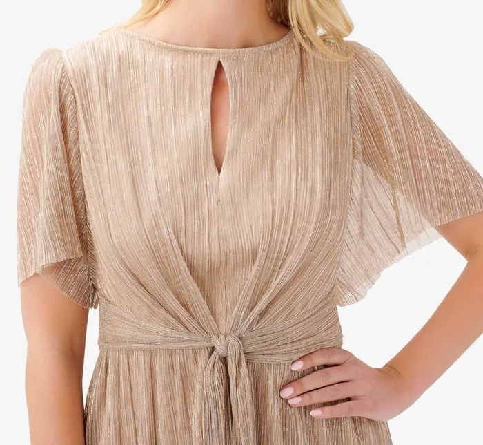 Adrianna Papell Metallic Knit Front Tie Cocktail Dress In Champagne Gold Champagne Gold Women Cocktail Dresses Adrianna Papell Metallic Knit Front Tie Cocktail Dress In Champagne Gold Champagne Gold Women Cocktail Dresses